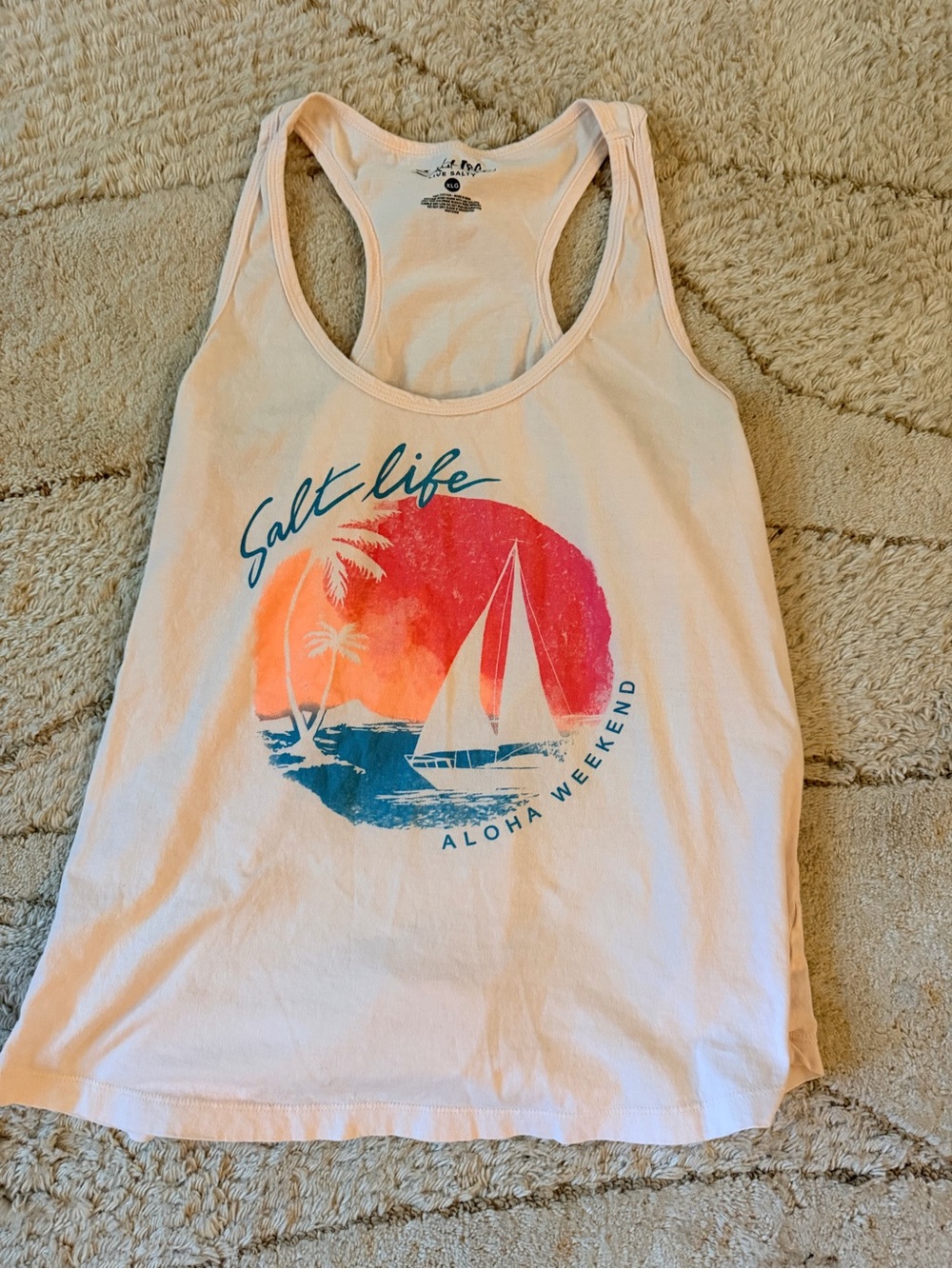 Salt Life Coral and Teal Aloha Weekend Graphic Tank